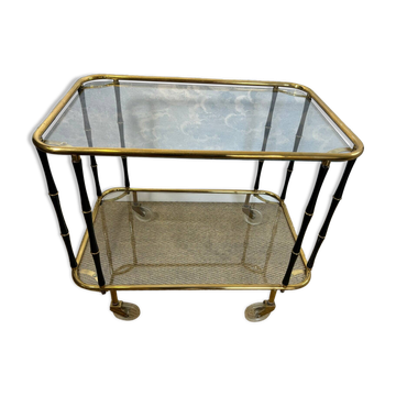 Black faux bamboo cocktail trolley, attributed to Maison Jansen, France 1960s.