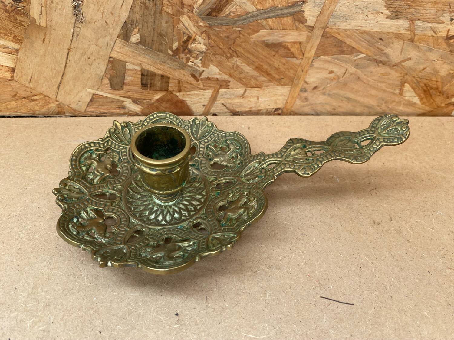 Antique Vintage Gilt Bronze Cellar Raz Hand Candle Holder