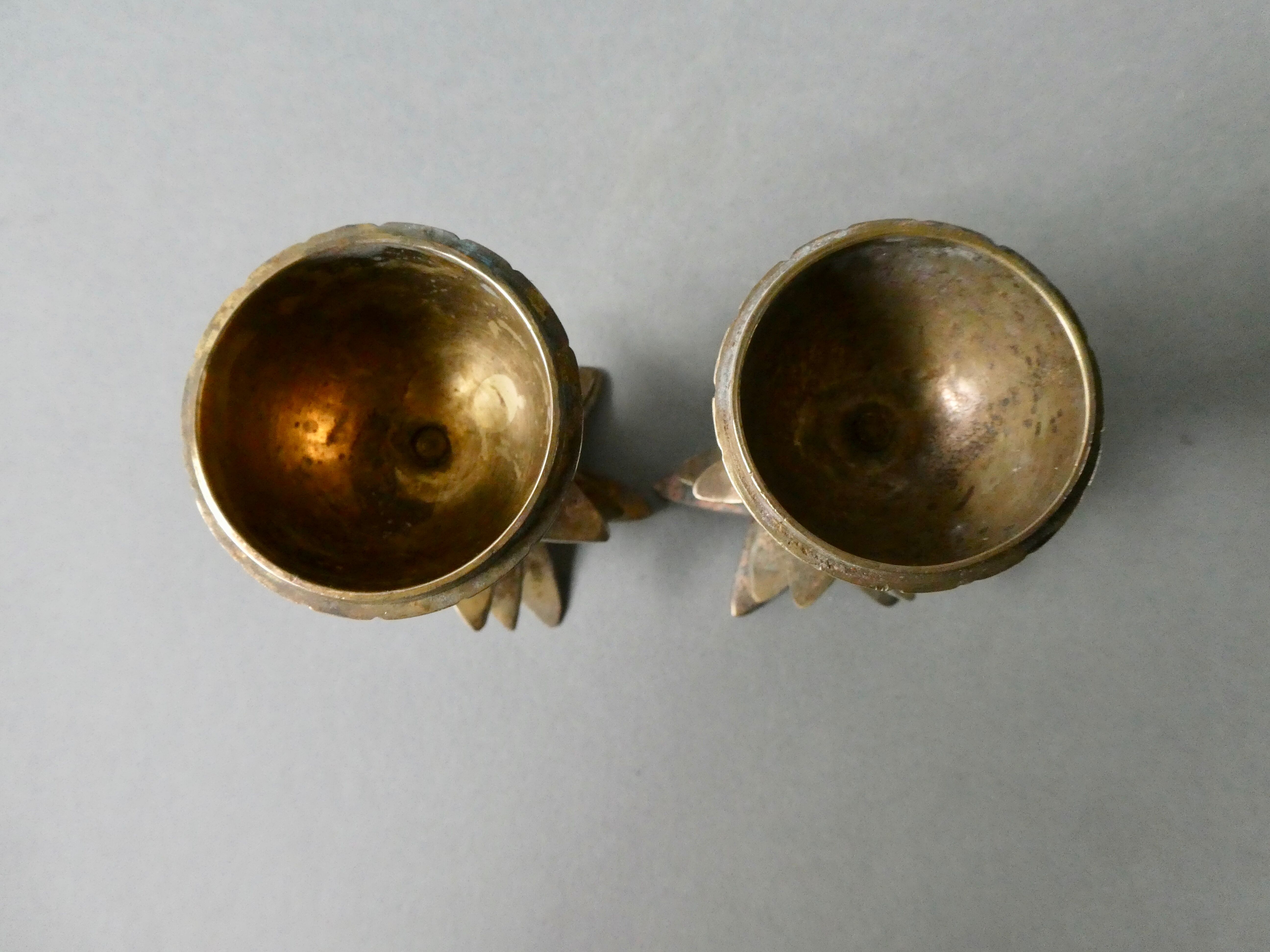 Pair of pineapple candlesticks, brass