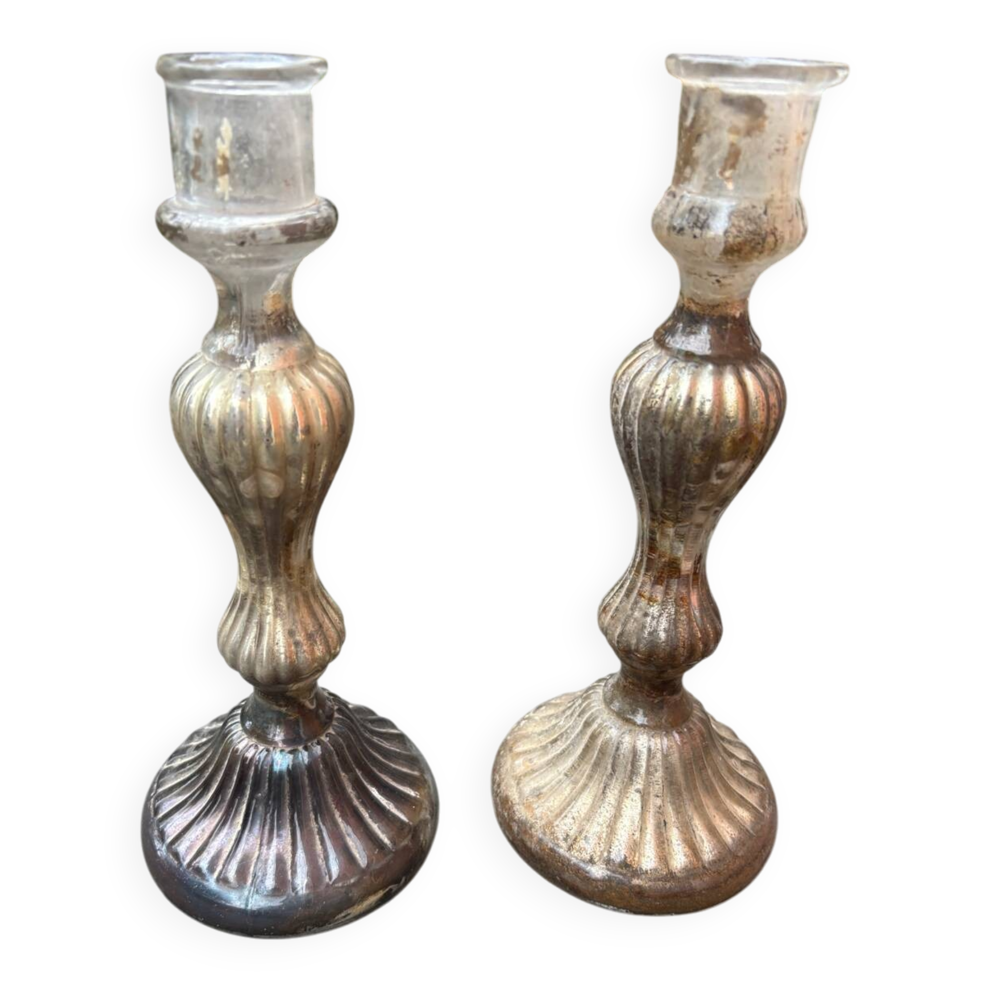 Pair of eglomisé candlesticks