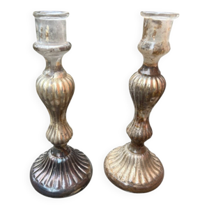 Paire de bougeoirs eglomisé