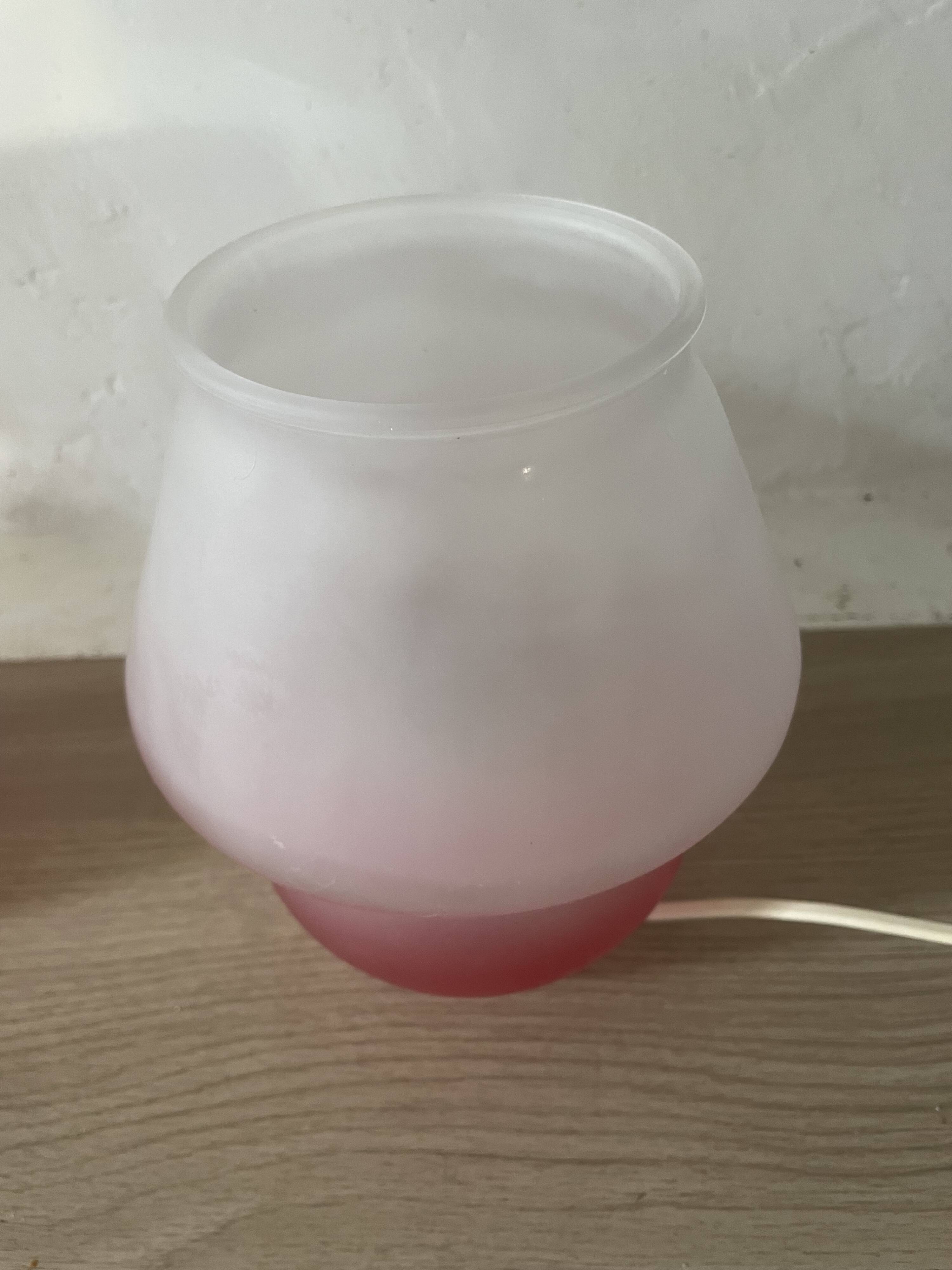 Pair of frosted pink glass mushroom lamps