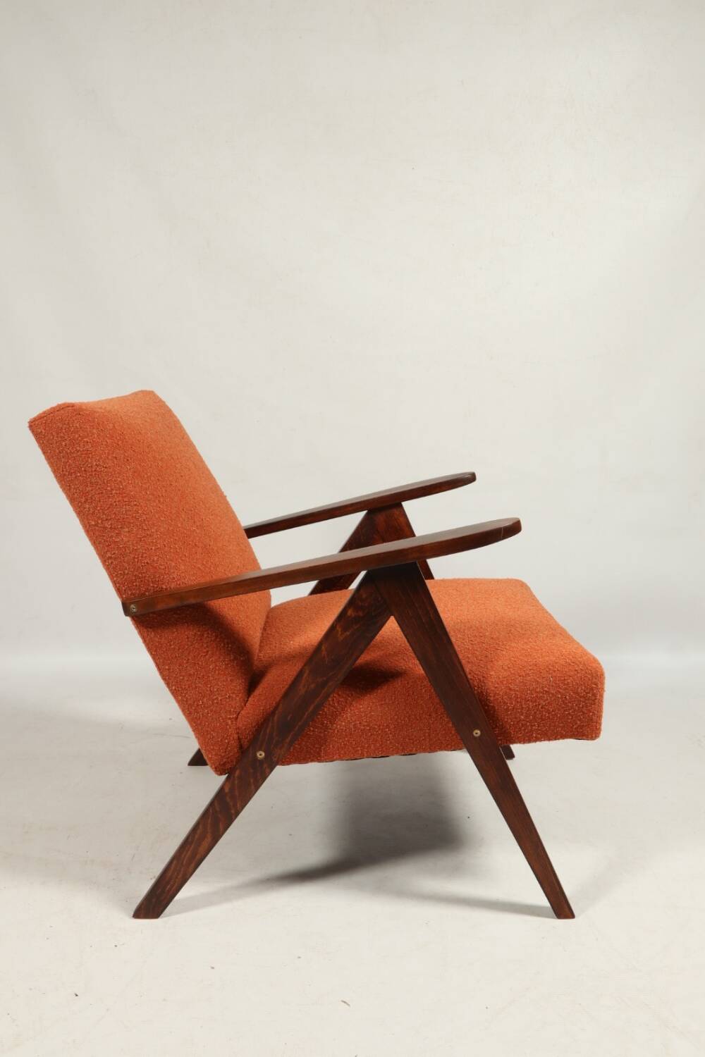 Fauteuil vintage orange bouclé scandinave design 1970