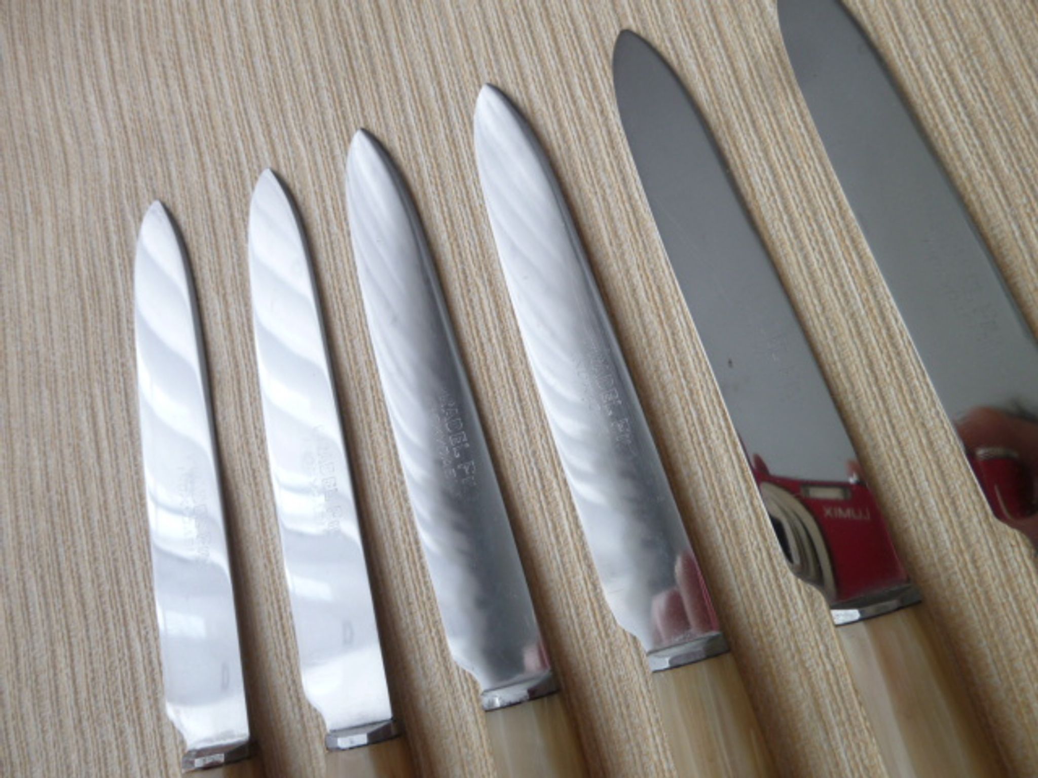 Set of 6 Pradel stainless steel cheese knives and bovine horn
