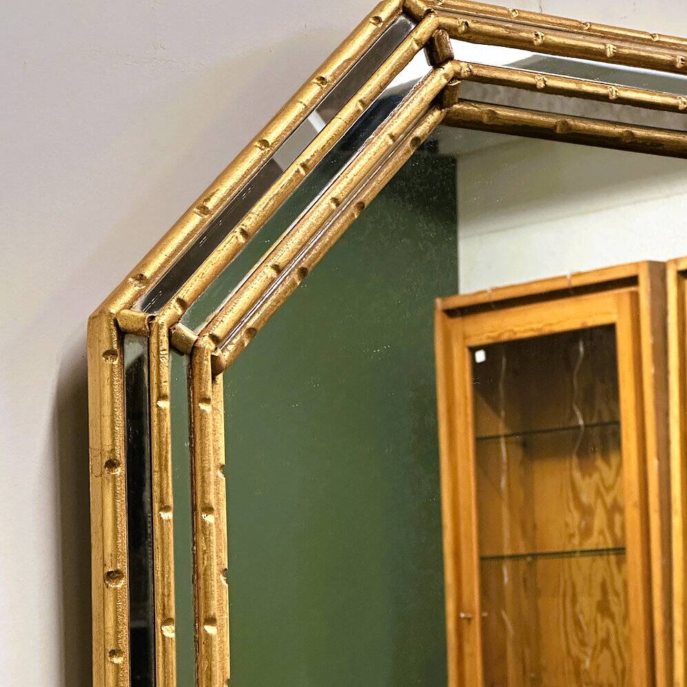 Vintage faux bamboo gilt mirror, 1980s.