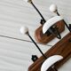 Set of two wooden and porcelain coat hooks