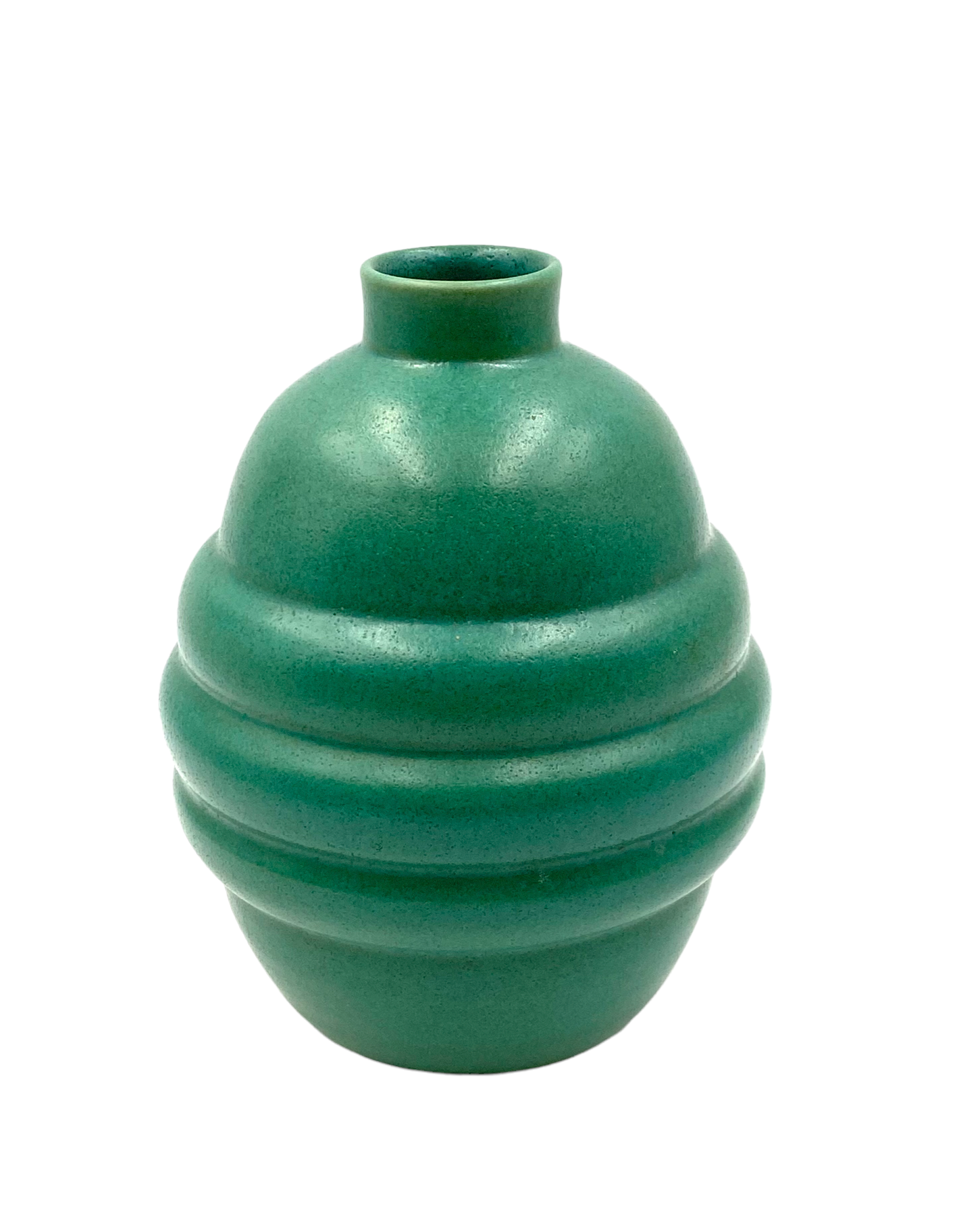 Art deco turquoise faience vase, france 1940s