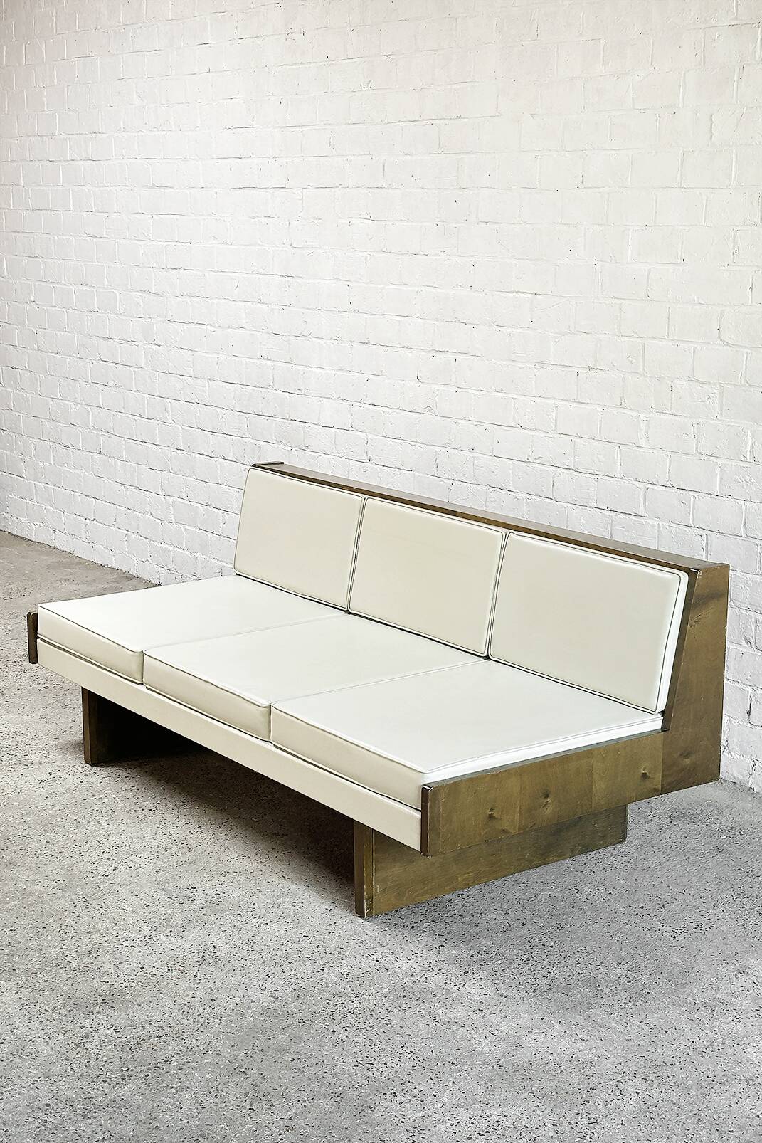 French Modernist Living Room Sofa Set In White Leather, 1950's