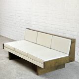 French Modernist Living Room Sofa Set In White Leather, 1950's