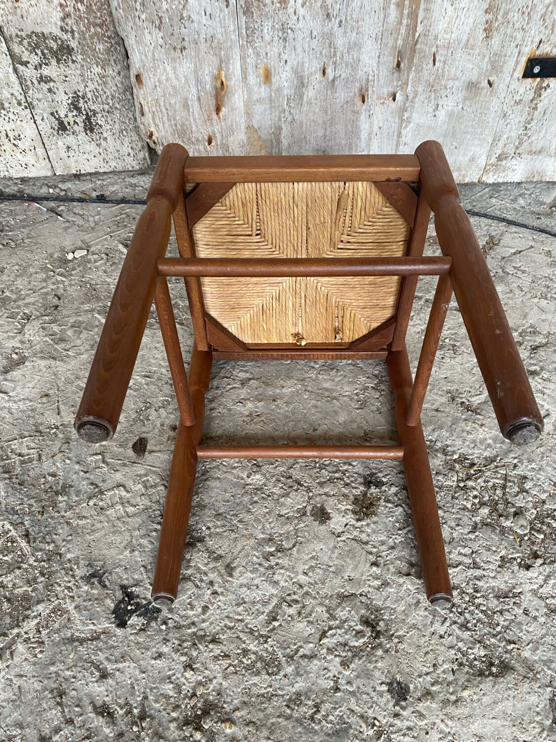 Vintage Turned Wooden Stool + Woven Seat #D652