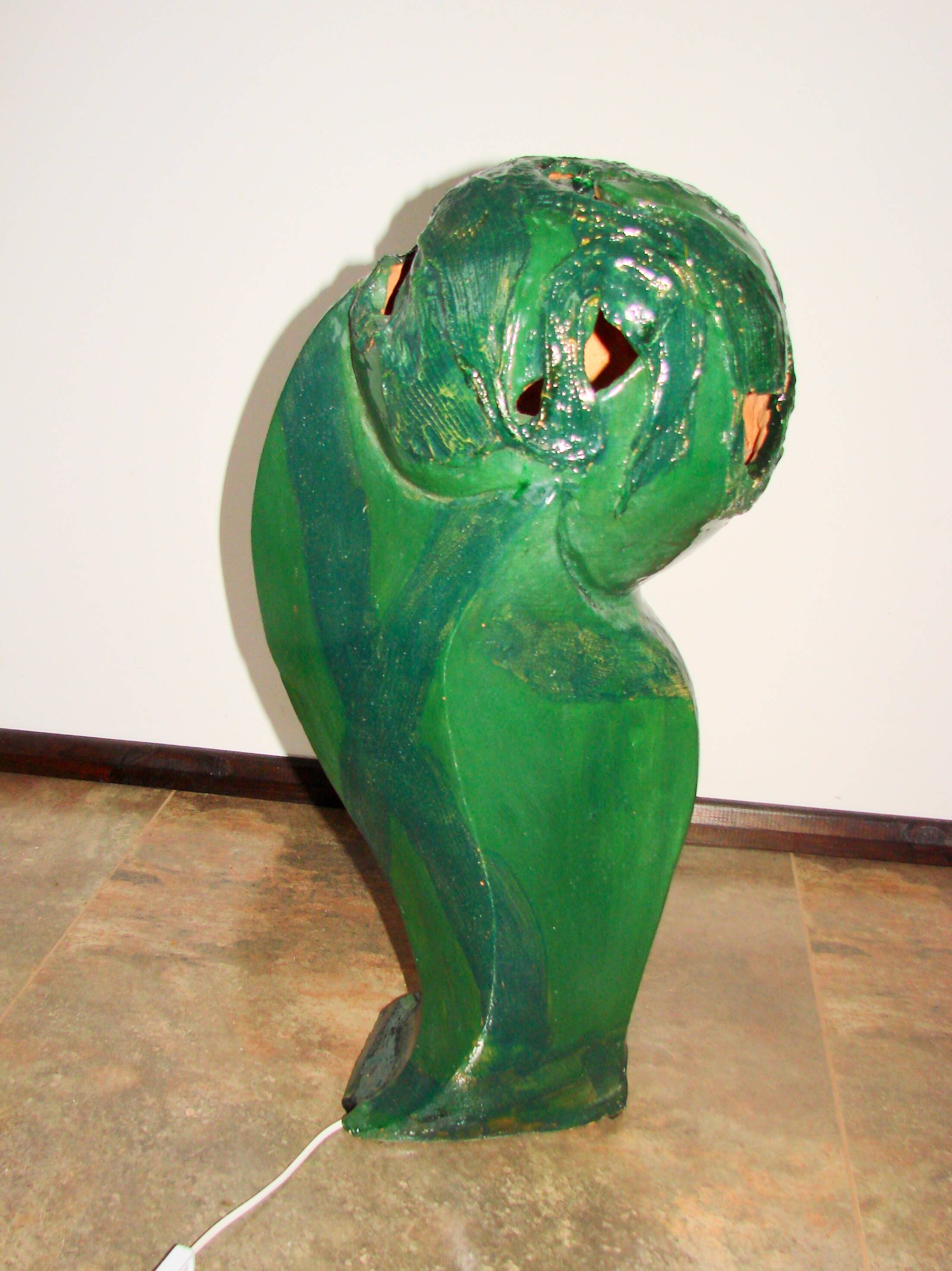 ‘Head’ sculpture lamp, glazed ceramic, vintage, Poland, 20th century