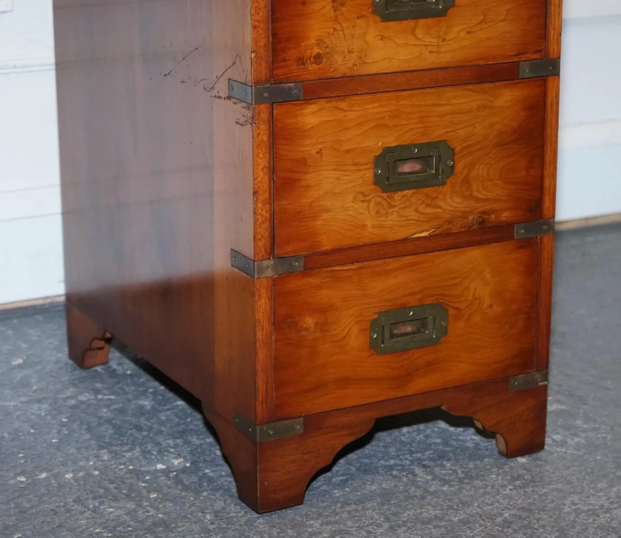 Vintage Military Campaign Twin Desk in Yew Wood