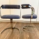 2 chaises "space age" velours bleu gris remises à neufs