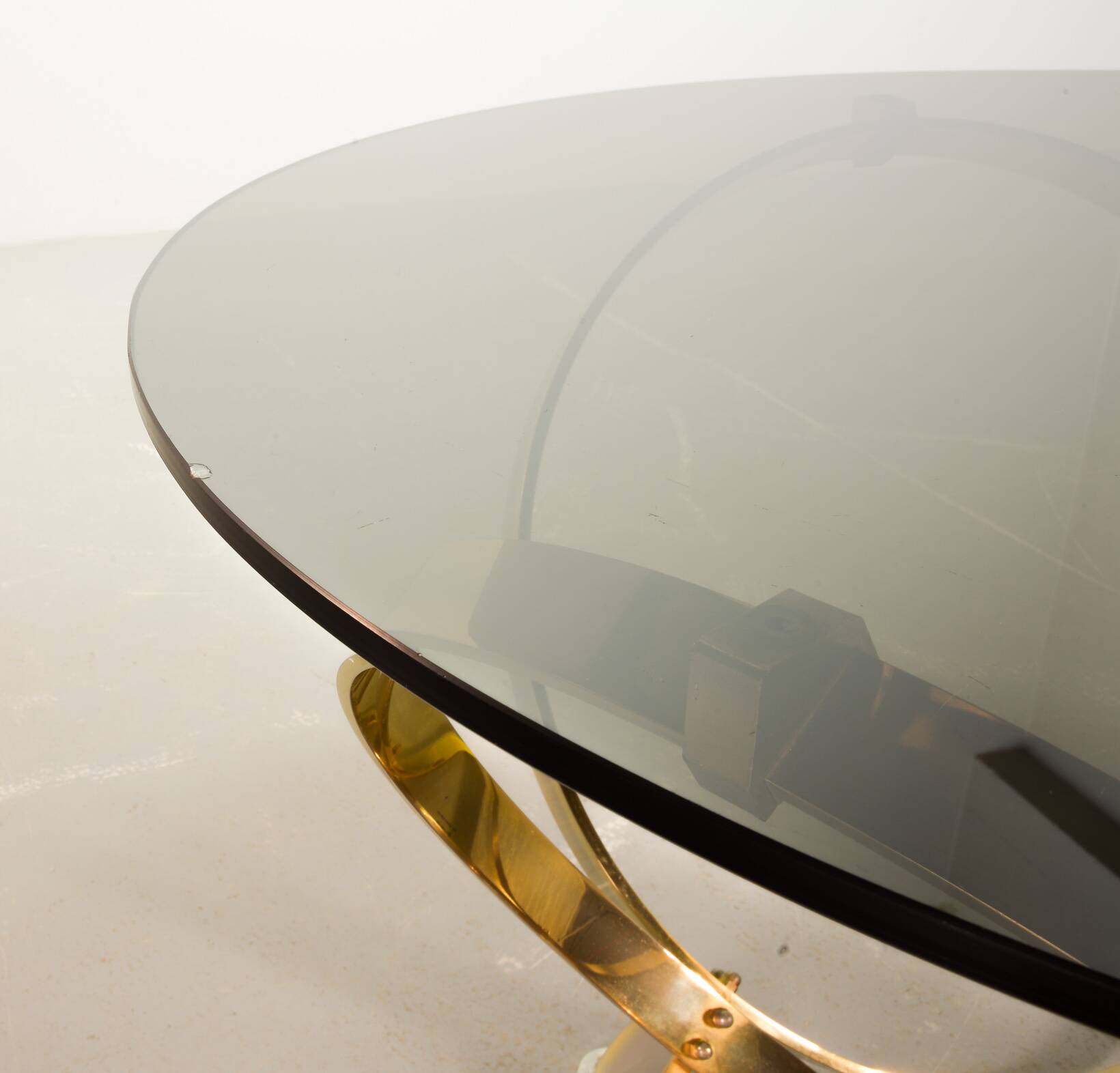 Knut Hesterberg Round Brass Coffee Table with Smoked Glass Top Germany, 70s