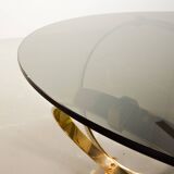 Knut Hesterberg Round Brass Coffee Table with Smoked Glass Top Germany, 70s
