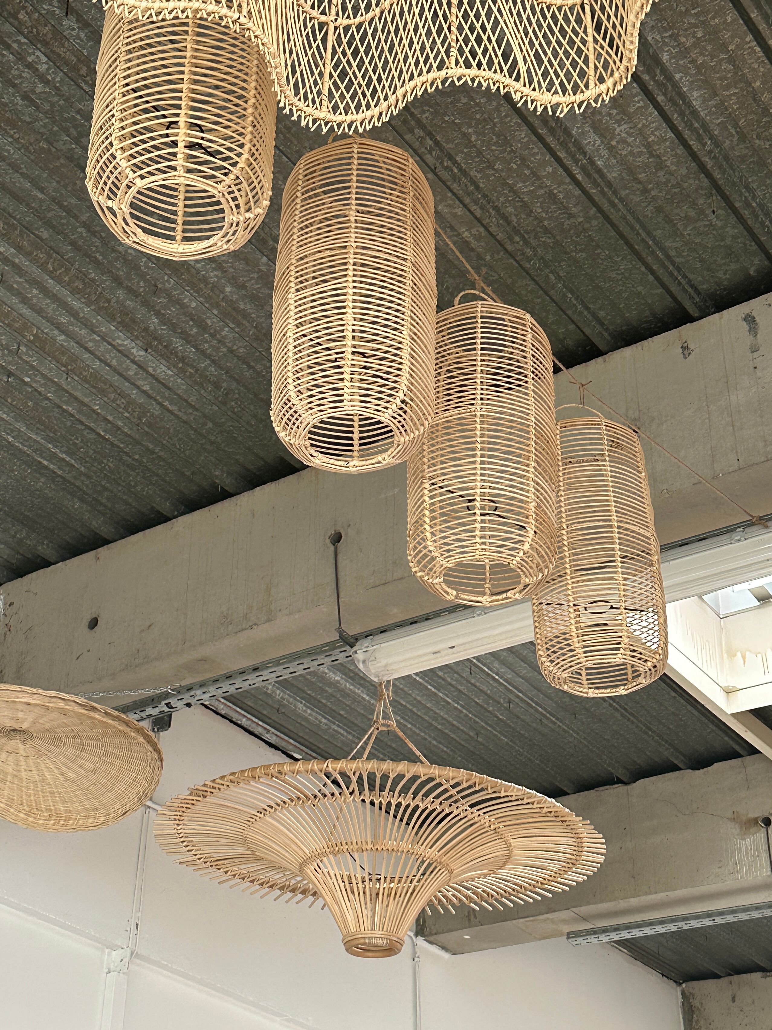 Large lantern-shaped rattan pendant lamp H50 D24