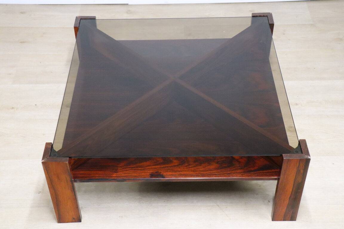 Scandinavian coffee table Mobelintarsia – Rosewood & smoked glass – 1960s