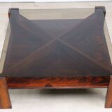 Scandinavian coffee table Mobelintarsia – Rosewood & smoked glass – 1960s