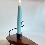 Brutalist olive wood candle holder vintage