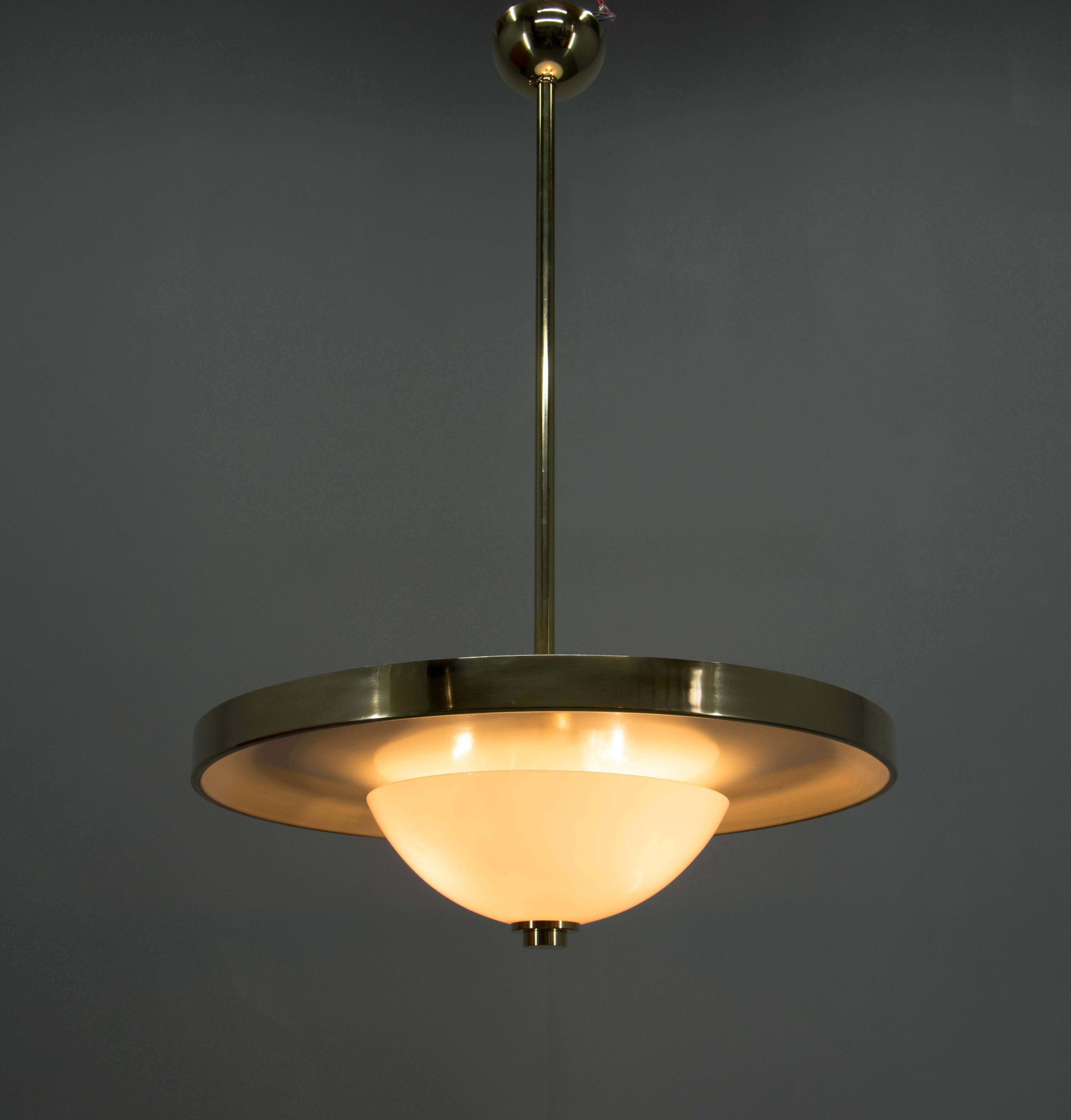 Bauhaus Brass Chandelier by Franta Anyz, 1930, Restored