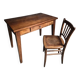 Old French table in cherry wood with bistro chair, circa 1900–1930.