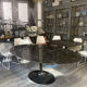 Saarinen & Knoll International: Tulip table, marble marquina and black rilsan