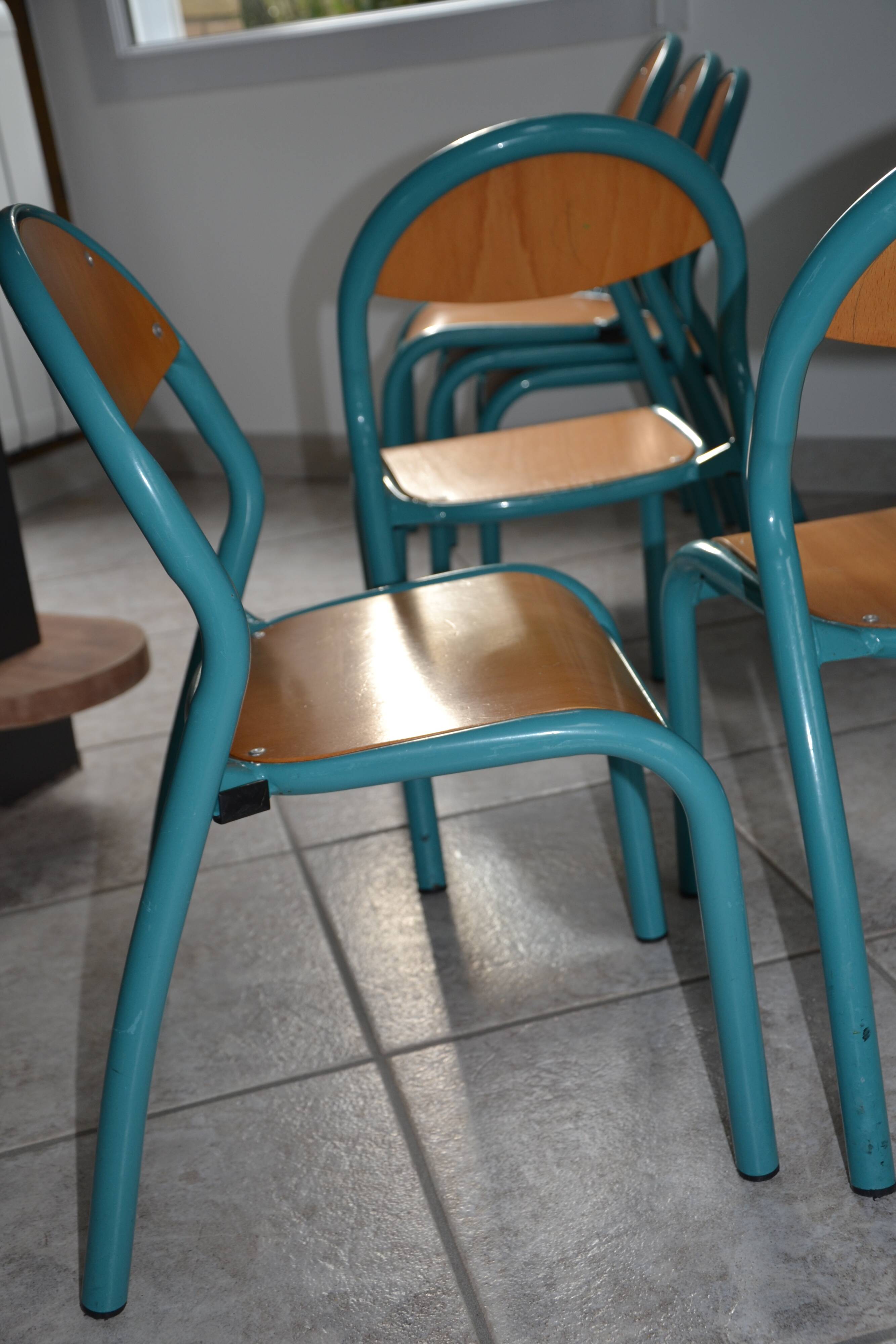 6 vintage blue children's chairs