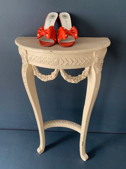 Old wooden console, half moon, Louis XVI style, early twentieth century