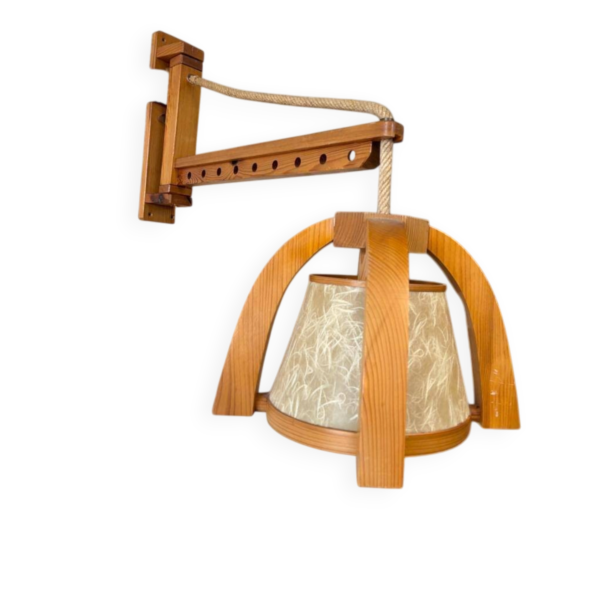 Applique murale vintage en bois avec détail en corde