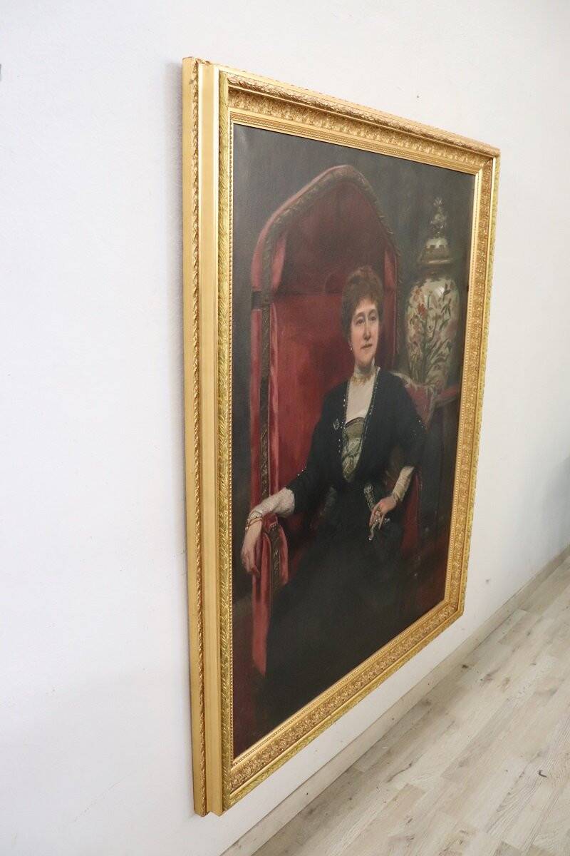 Large oil painting on canvas, portrait of a lady, signed and dated 1913