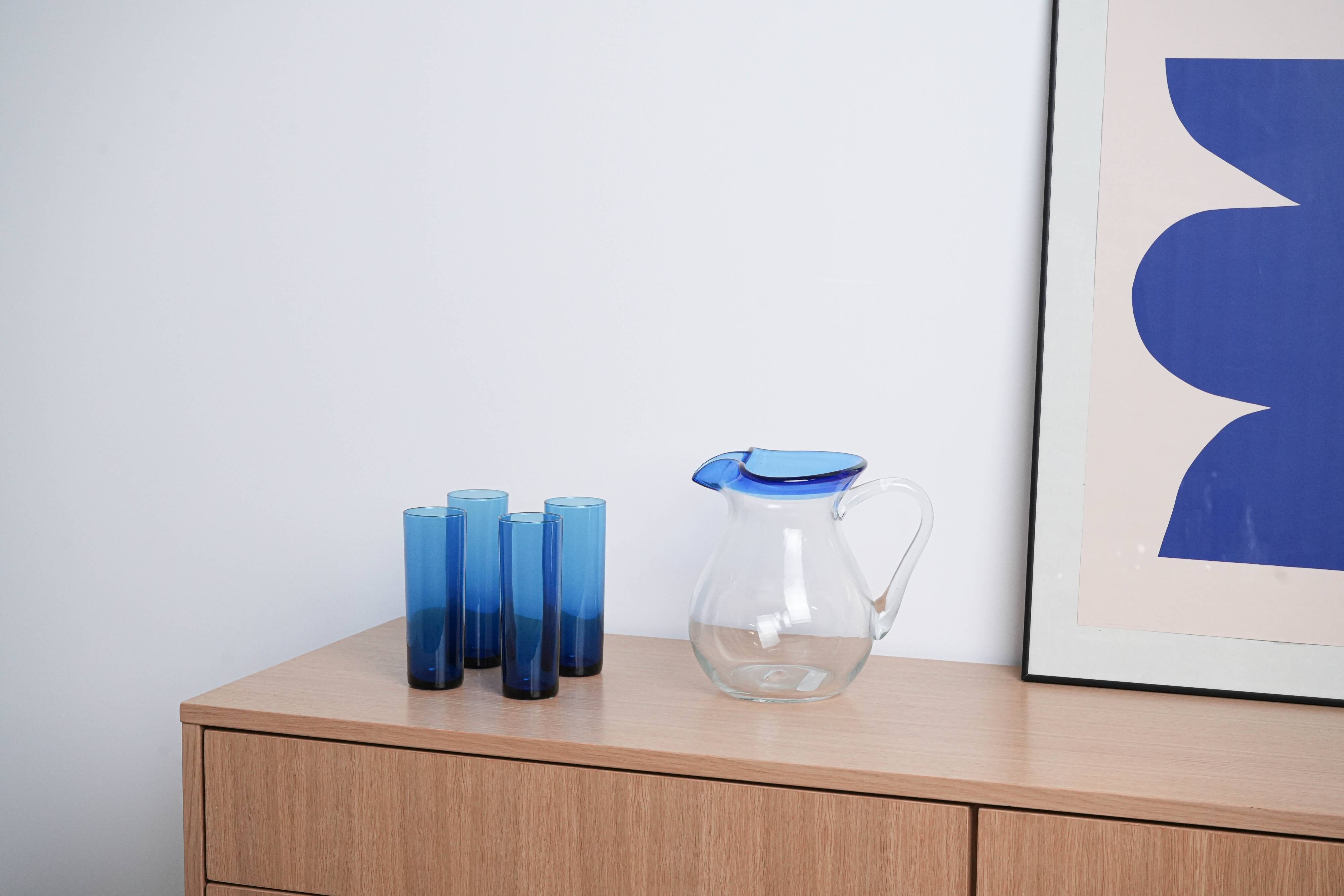 Set of cobalt glasses, Italian design, 1970s, manufactured in Italy