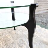 Guéridon bas Art Déco 1930/1940 en bois noir, verre et miroir