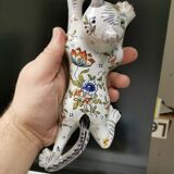 Bouquetière d'applique chat faïence desvres géo martel décor flowers