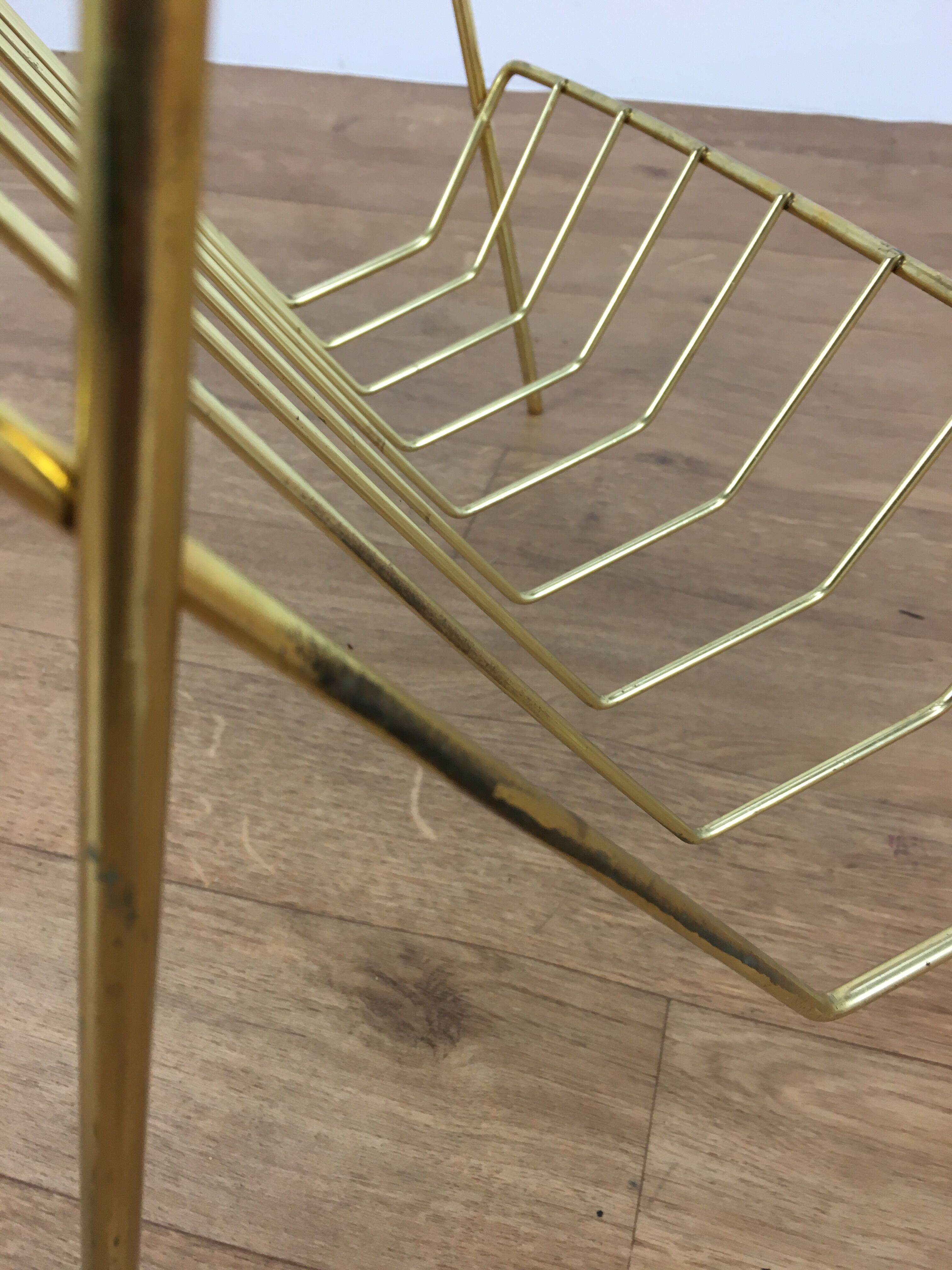 Vinyl magazine holder side table, perforated sheet metal, 50s