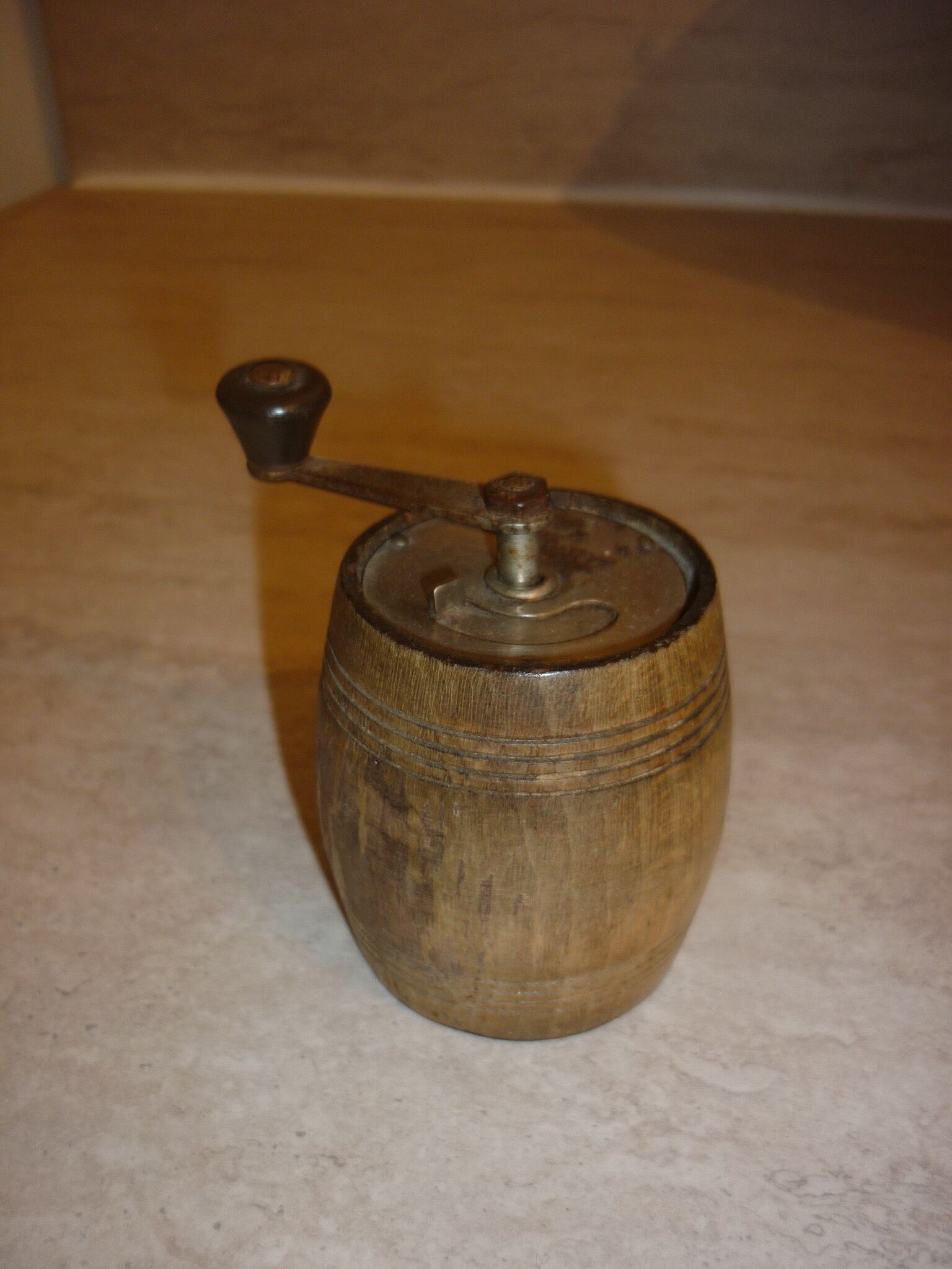 Pepper mill in vintage wooden barrel
