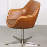 Mid-century brown leatherette swivel chair from Stol