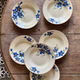 Set of 6 old-fashioned soup plates with blueberry decorations