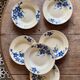 Set of 6 old-fashioned soup plates with blueberry decorations