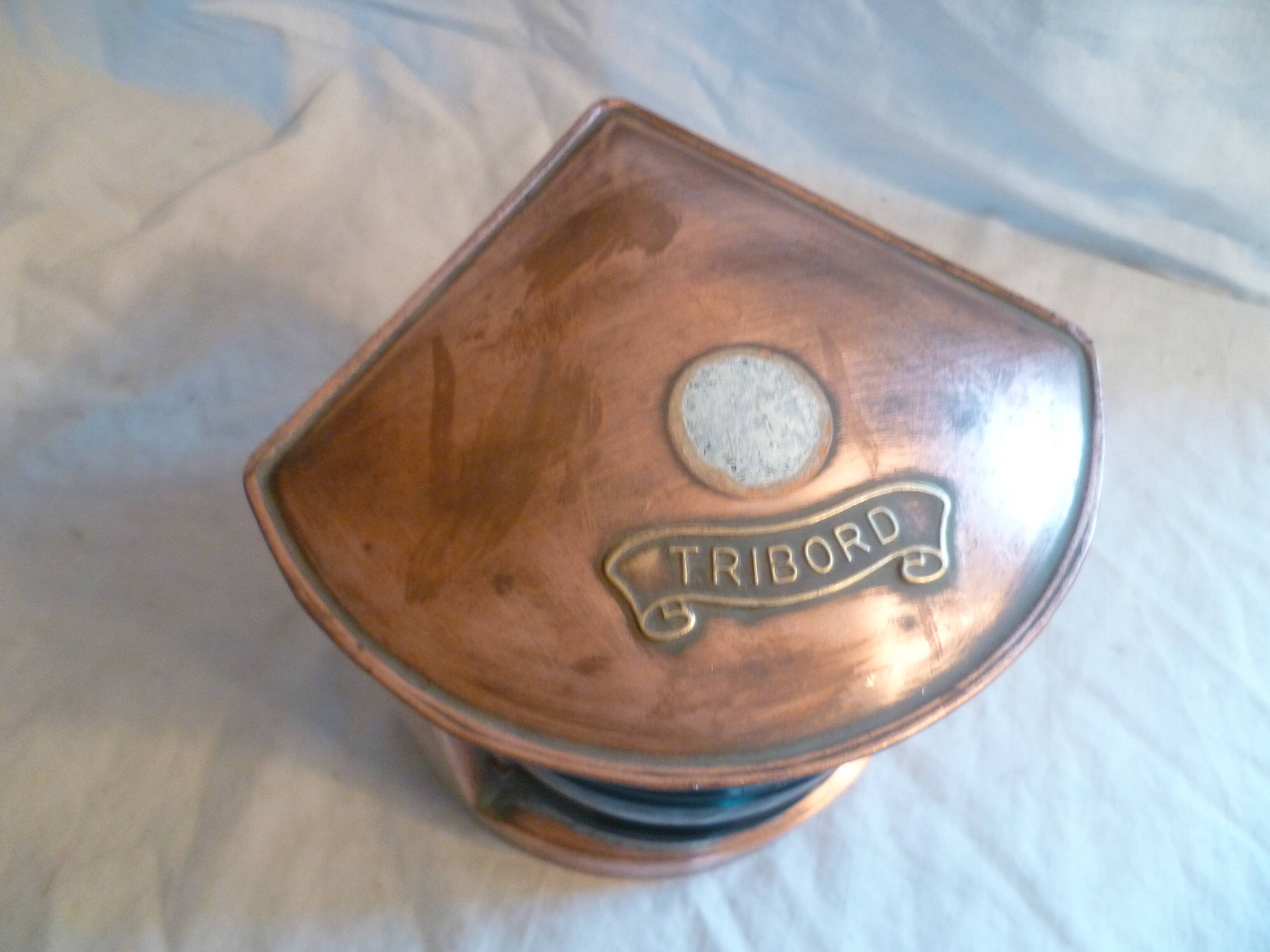 lantern lantern in copper and blue curved glass nautical object