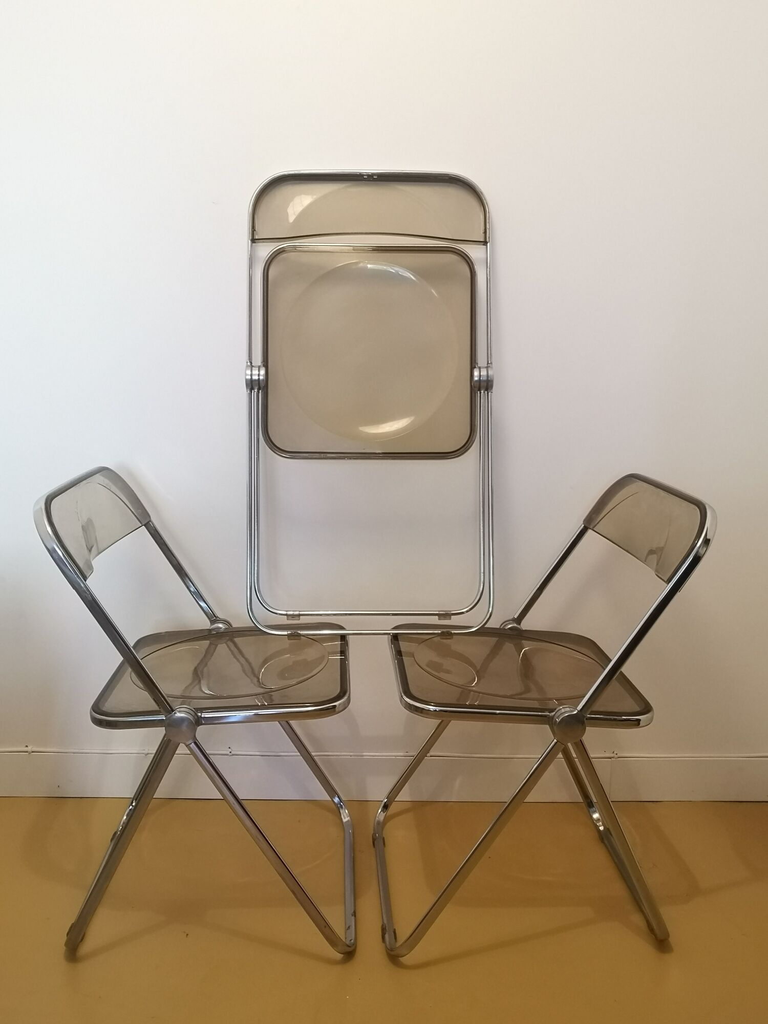 lot of 3 chairs "Plia", Giancarlo Piretti edition Castelli Italy 60-70