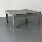 Table basse en aluminium et verre minimaliste de style moderniste du milieu du siècle, années 1970.