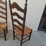 Set of 6 high-backed straw-seated chairs in solid oak from the early 1900s.