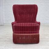 1960s, Danish armchair, original striped red furniture velour.