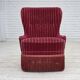 1960s, Danish armchair, original striped red furniture velour.