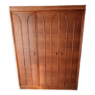 Brown varnished rattan cabinet