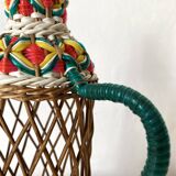 Vintage wicker and scoubidou carafe