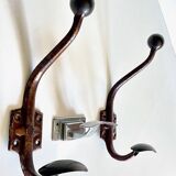 Set of 3 vintage patinated metal coat hooks