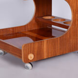 Restored midcentury mahogany trolley, revived polish, czechia, 1960s