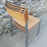 Chrome metal chair upholstered in leather 1970 Giandomenico Belotti