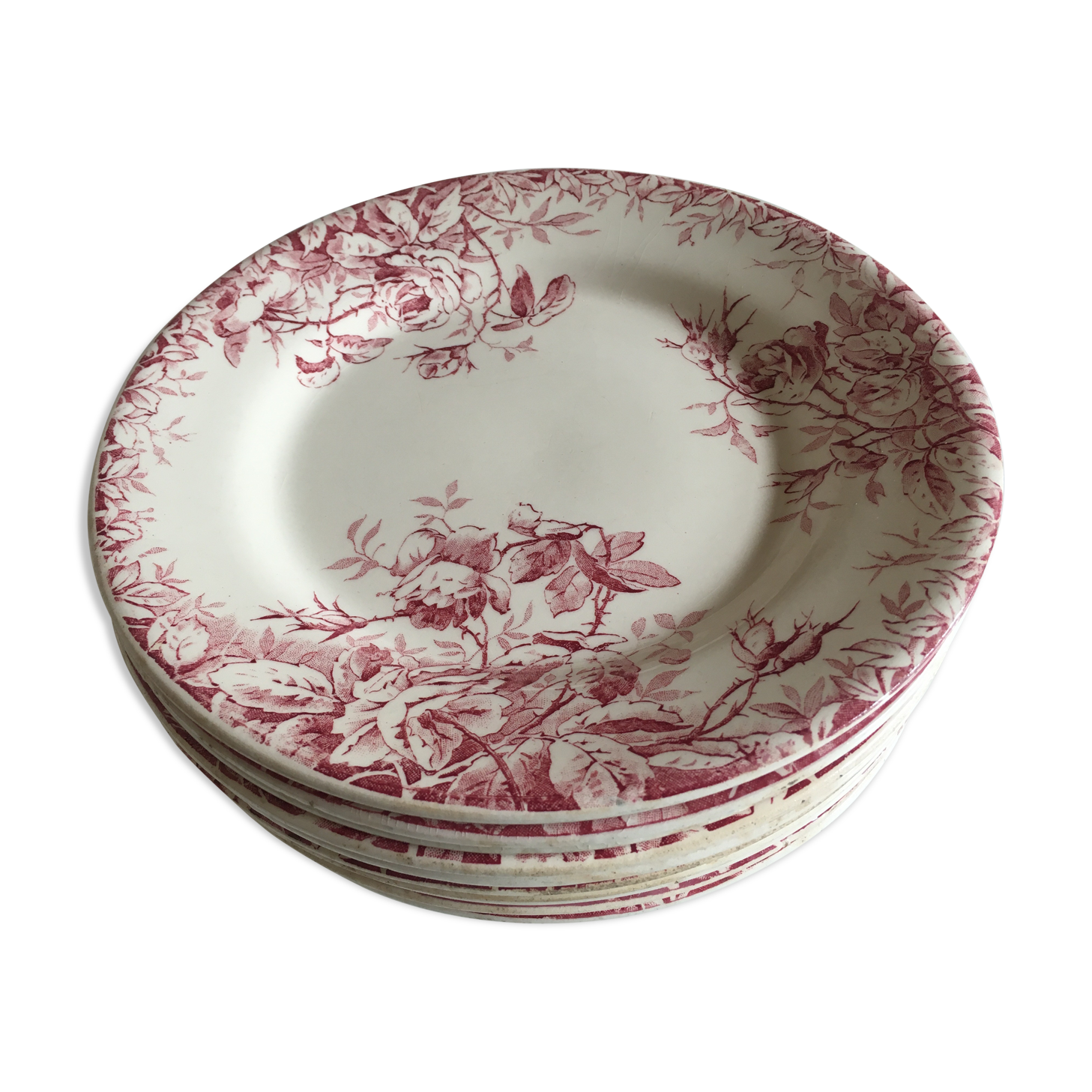 Series of 11 plates flat 19th in faience of Gien